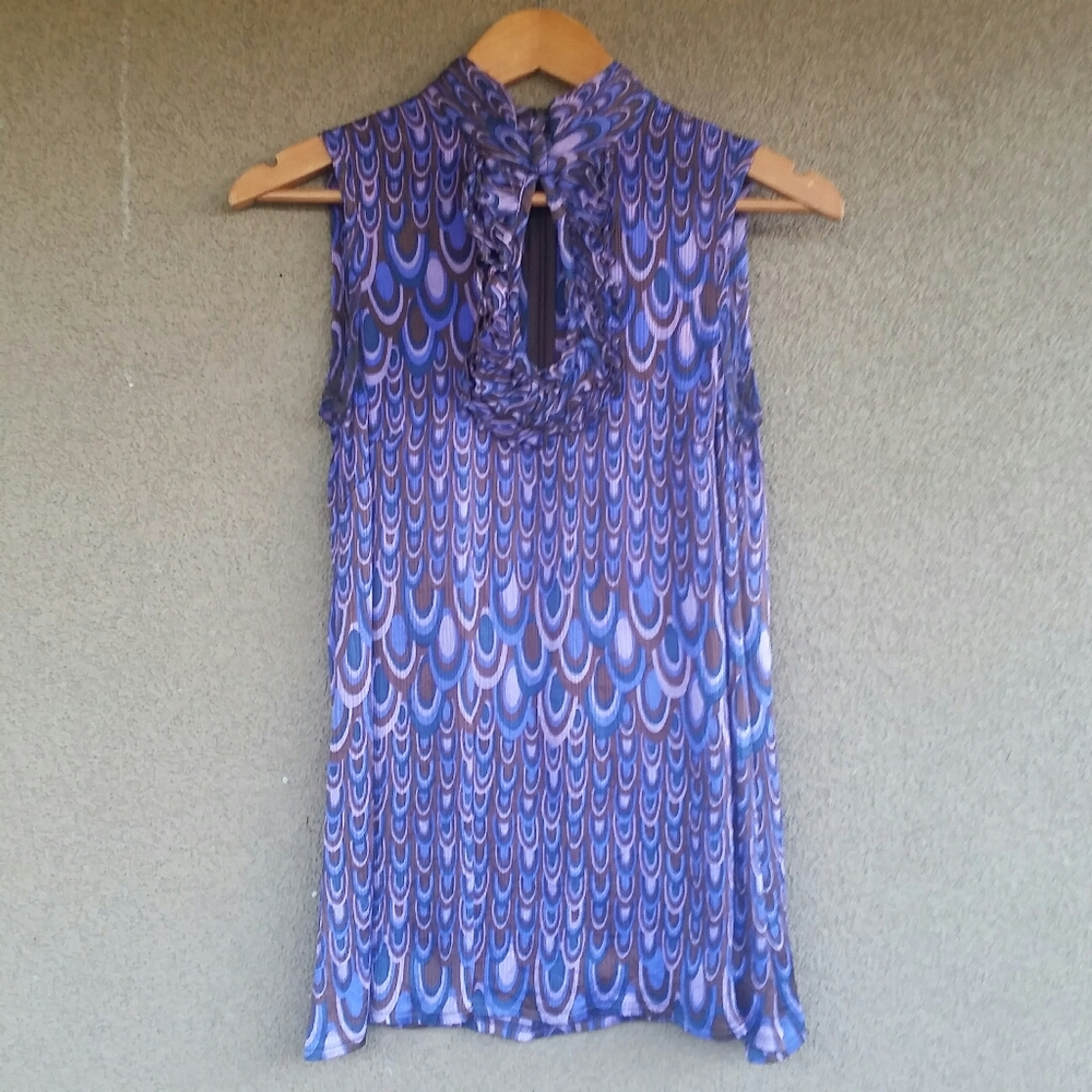 100% Silk Nanette Lepore Purple Abstract Blouse-S